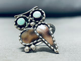 Whimsical Vintage Native American Zuni Blue Gem Turquoise Sterling Silver Owl Ring-Nativo Arts