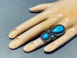 Radiant Vintage Native American Navajo 2 Carico Lake Turquoise Sterling Silver Immense Ring-Nativo Arts