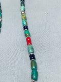 Mel Francis Vintage Native American Navajo Green Turquoise Sterling Silver Inlay Necklace-Nativo Arts