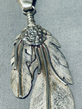 Sam Kee Vintage Native American Navajo Feather Sterling Silver Necklace!-Nativo Arts