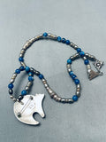 Incredible Vintage Native American Navajo Lapis Bear Sterling Silver Inlay Necklace-Nativo Arts