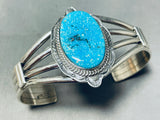 Signed Vintage Native American Navajo Old Kingman Turquoise Sterling Silver Bracelet-Nativo Arts
