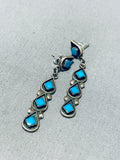 Amazing Vintage Native American Navajo Kingman Turquoise Sterling Silver Signed Earrings-Nativo Arts