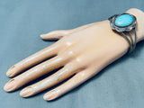 Rare Domed #8 Turquoise Vintage Native American Navajo Drilling Silver Bracelet-Nativo Arts
