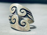 Native American Hypnotic Vintage Hopi Signed Sterling Silver Waves Adjustable Ring-Nativo Arts