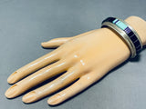 6.5 Inch Wrist Rare Vintage Native American Navajo Turquoise Inlay Sterling Silver Bracelet-Nativo Arts