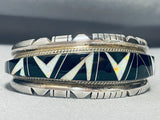 6.5' Inch Wrist Most Unique Vintage Native American Navajo Opal Sterling Silver Inlay Bracelet-Nativo Arts