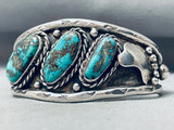 Rare Slanted Morenci Turquoise Vintage Native American Navajo Sterling Silver Bracelet-Nativo Arts