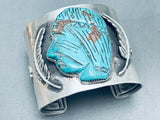 Huge Hand Carved Indian Head Native American Navajo Sterling Silver Bracelet-Nativo Arts