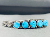 Jim Lee Vintage Native American Navajo 5 Kingman Turquoise Sterling Silver Bracelet-Nativo Arts