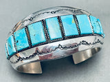 Majestic Vintage Native American Navajo 10 Turquoise Square Cut Sterling Silver Bracelet-Nativo Arts