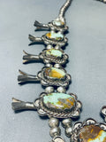 300 Gram Vintage Native American Navajo Green Turquoise Sterling Silver Squash Blossom Necklace-Nativo Arts
