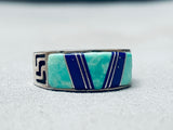 Intricate Vintage Native American Navajo Inlay Sterling Silver Ring-Nativo Arts