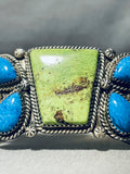 So Unique Vintage Native American Navajo Turquoise Gaspeite Sterling Silver Bracelet-Nativo Arts