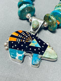 Stellar Vintage Signed Native American Navajo Inlay Jet Turquoise Cosmic Bear Necklace-Nativo Arts