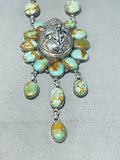 One Of The Coolest Ever Vintage Native American Navajo Green Turquoise Sterling Silver Necklace-Nativo Arts