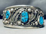 Big Large Wrist Vintage Native American Navajo Turquoise Sterling Silver Leaf Bracelet-Nativo Arts