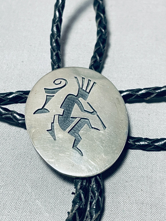 Dancing Kokopelli Vintage Navajo Sterling Silver Overlay Bolo Tie-Nativo Arts