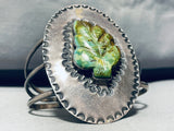 Completely Hand Carved Leaf Turquoise Vintage Native American Navajo Sterling Silver Bracelet-Nativo Arts