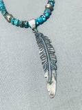 Gorgeous Vintage Native American Navajo Bisbee Turquoise Sterling Silver Feather Necklace-Nativo Arts