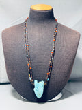 Eagle And Bear!! Vintage Native American Navajo Turquoise Sterling Silver Heishi Necklace-Nativo Arts