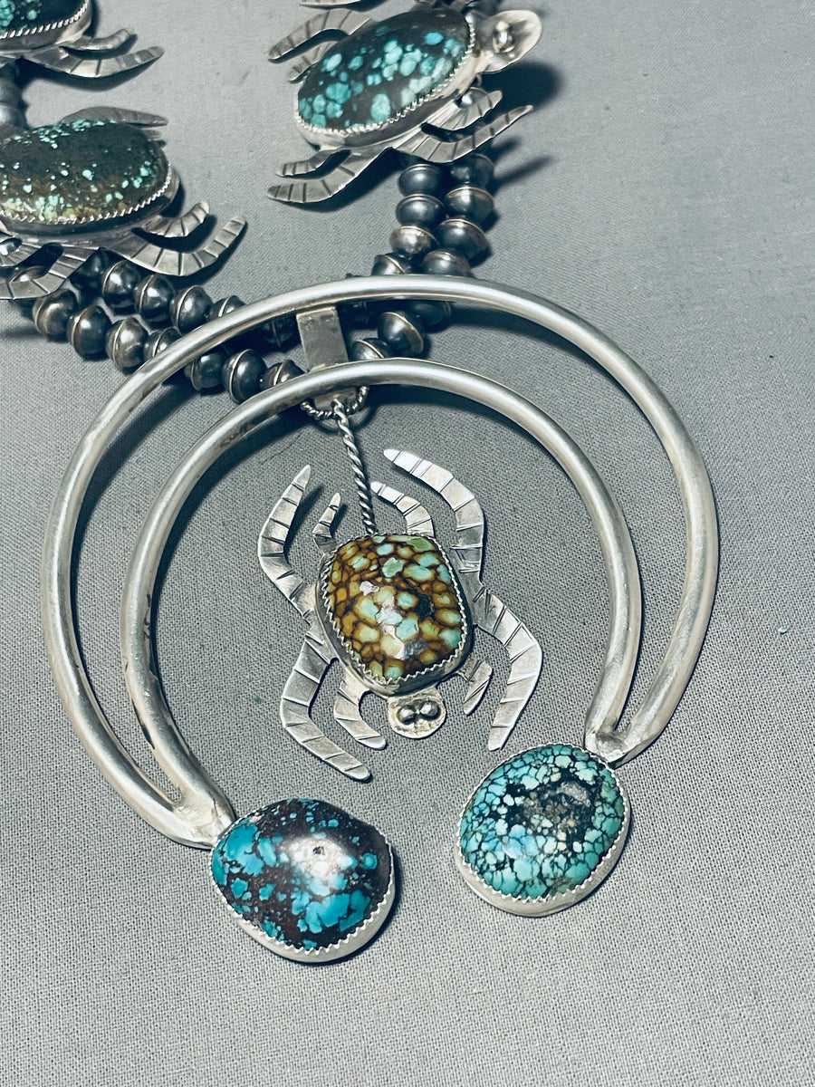 237 Gram Spider Native American Navajo Turquoise Sterling Silver Squas ...