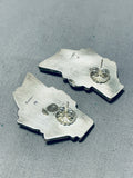 One Of A Kind Native American Navajo Turquoise Sterling Silver Fan Earrings-Nativo Arts