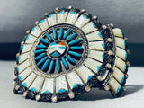 Hand Carved Opulent Vintage Native American Zuni Turquoise Inlay Sterling Silver Bracelet-Nativo Arts