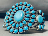 Heavy 97 Grams Vintage Native American Navajo Turquoise Sterling Silver Cluster Bracelet