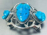 Turquoise Toads!! Vintage Native American Navajo Sterling Silver Bracelet Old-Nativo Arts