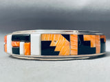 The Most Unique Vintage Native American Navajo Orange Shell Inlay Sterling Silver Bracelet-Nativo Arts