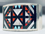 Leo Otue Vintage Native American Zuni Rug Inlay Turquoise Sterling Silver Bracelet-Nativo Arts