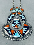 One Of The Best Vintage Native American Zuni Turquoise Inlay Sterling Silver Necklace-Nativo Arts