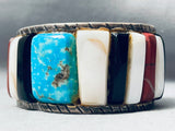 6.5 Inch Wrist Vintage Native American Navajo Turquoise Inlay Sterling Silver Bracelet-Nativo Arts