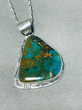 Signed Native American Navajo Royston Turquoise Sterling Silver Necklace-Nativo Arts