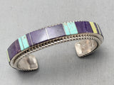 Intricate Vintage Native American Navajo Charoite Turquoise Inlay Sterling Silver Bracelet-Nativo Arts