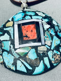 Magnificent Vintage Native American Navajo Inlaid Shell Sterling Silver Pendant Necklace-Nativo Arts