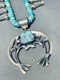 Tawney Willie Native American Navajo Turquoise Sterling Silver Squash Blossom Necklace-Nativo Arts