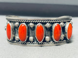 Gasp! Vintage Native American Navajo Round-rhombus Coral Sterling Silver Bracelet-Nativo Arts