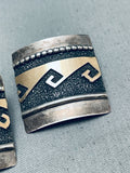 Quality Work Vintage Native American Navajo Gold Wave Sterling Silver Earrings-Nativo Arts