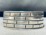 Brick Wall! Vintage Native American Navajo Hand Etched Sterling Silver Bracelet Cuff-Nativo Arts