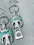 Lovely Vintage Native American Navajo Turquoise Chip Inlay Sterling Silver Waterbird Earrings-Nativo Arts