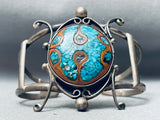 Superior Vintage Native American Navajo Walnut Wood Inlay Turquoise Sterling Silver Bracelet-Nativo Arts