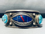 Eye of Lapis!!! Vintage Native American Navajo Turquoise Sterling Silver Bracelet Old-Nativo Arts