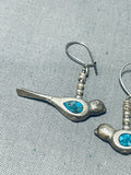 Precious Vintage Native American Navajo Blue Diamond Turquoise Sterling Silver Bird Earrings-Nativo Arts