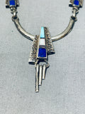 One Of The Coolest Vintage Native American Navajo Turquoise Inlay Sterling Silver Necklace-Nativo Arts