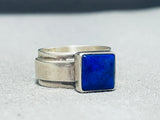 Dramatic Vintage Native American Navajo Lapis Sterling Silver Ring Signed Ann Curley-Nativo Arts