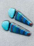 Fab Native American Navajo Chalcopyrite Turquoise Sterling Silver Earrings-Nativo Arts