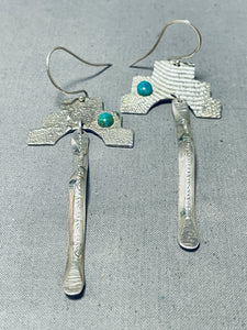 Native American Important Ojibway Royston Turquoise Sterling Silver Earrings-Nativo Arts