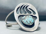 Old Vintage Native American Navajo Spiderweb Turquoise Sterling Silver Paw Bracelet-Nativo Arts